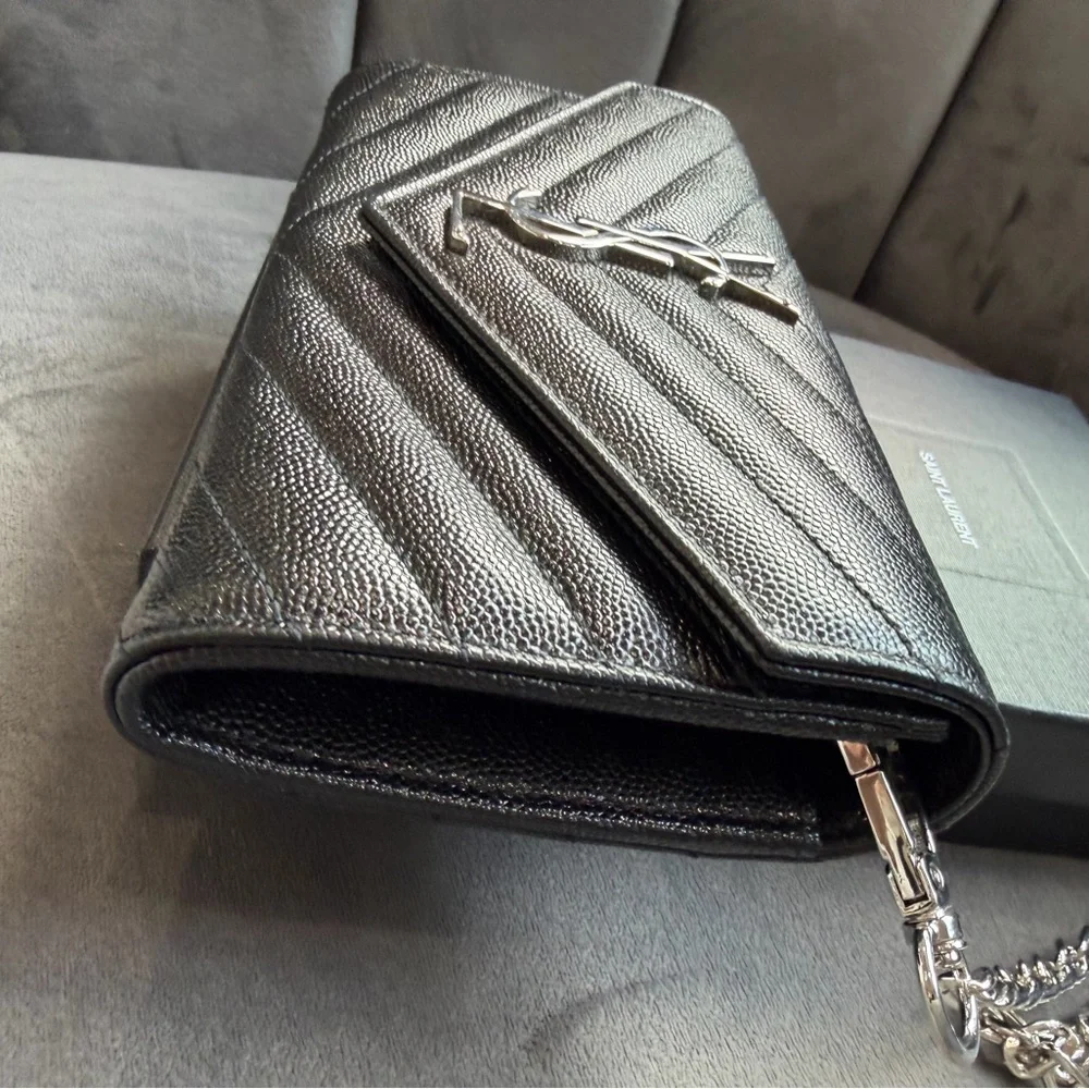 YSL envelope monogram flap wallet on chain crossbody bag - Picture 10 of 17